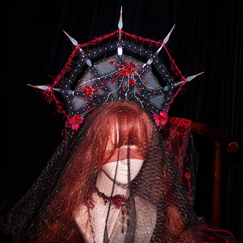 Spider Web Hexagram Lolita Original Dark Gothic ฮาโลวีนมงกุฎ Halo Catwalk Lolita อุปกรณ์เสริม