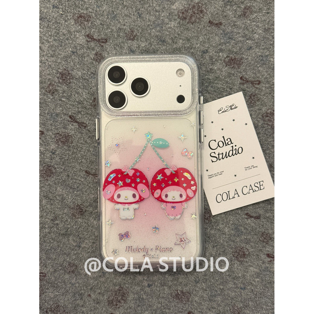 เคสน่ารัก เกาหลี Ins Gilded Glitter Cherry My Melody Lamb รูปแบบสองชั้นถุงลมนิรภัยป้องกันเนื้อพรีเมี่ยมกันกระแทกป้องกันกล้องสําหรับ iPhone 17 Pro Max 16 Pro 15 14 Pro