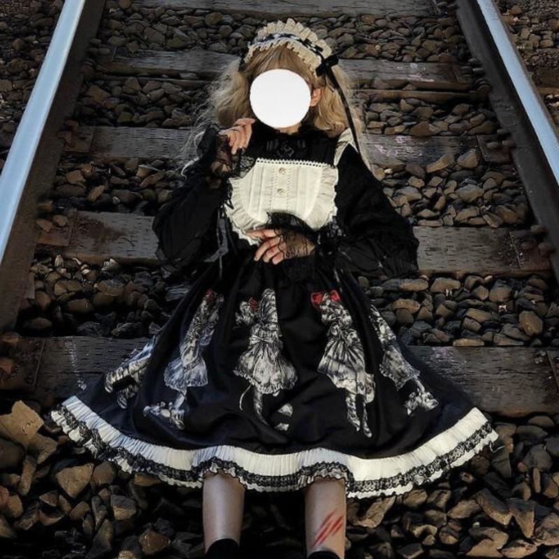 厂原lolita小裙子学生暗黑复古华丽哥特简约洛丽塔洋装jsk吊带裙4.6Original Factory Lolita Dress for Students, Dark Retro, Gorgeou