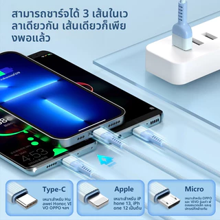 ชาร์จเร็ว 100w สายชาร์จ 3 หัว สำหรับ ทุกรุ่น ios android อะแดปเตอร์สายถักยาว 1.2m 1.8m