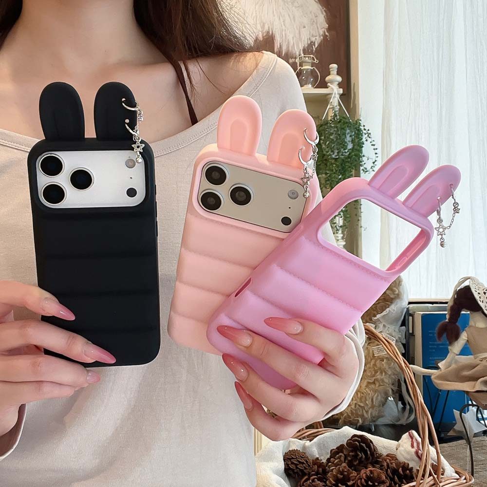 17โปรแม็กซ์ น่ารักสีทึบหูกระต่ายเคสโทรศัพท์เข้ากันได้สําหรับ ไอโฟน 16โปรแม็กซ์ 13 14 15โปรแม็กซ์