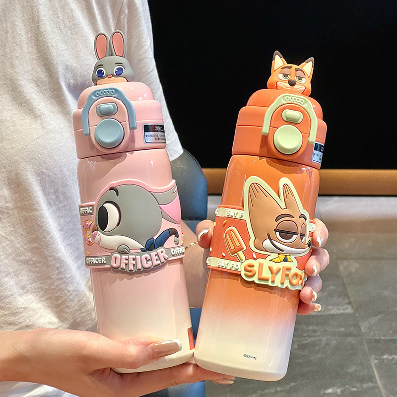 Disney Thermos Cup Nick Judy Straw Water Cup Double Drinking Girls High-value Childrens School Dedicated Cup