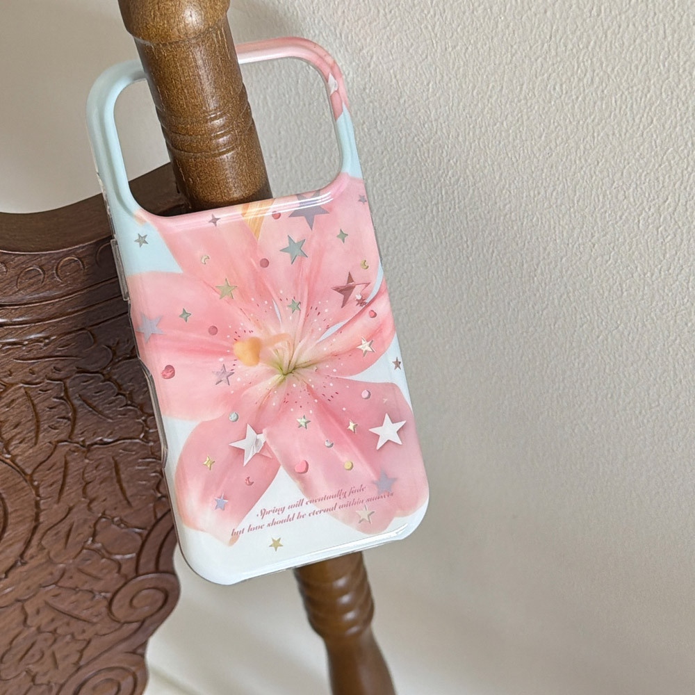 สีชมพู Lily ดอกไม้ Gilding Star เคสโทรศัพท์เหมาะสําหรับ iPhone 17 Pro 16 15 14 Pro Max 13 นุ่มกันกระแทกฝาครอบป้องกัน funda
