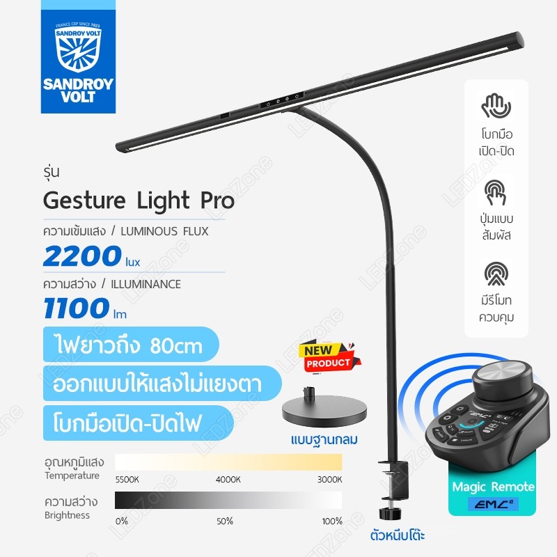 Sandroy Volt Gesture Light Pro โคมไฟตั้งโต๊ะ 80cm ปรับสีได้ 3 โทน รีโมทคู่ใจ สว่างครอบคลุมทั่วโต๊ะทำงาน