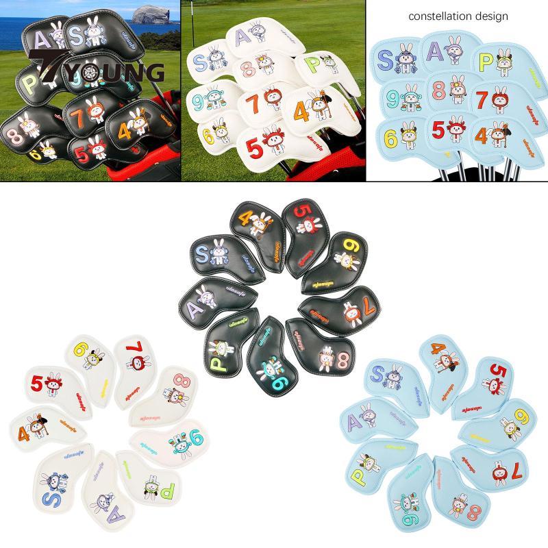 [มีจําหน่าย] 9x Golf Iron Head Covers Golf Iron Headcover 4,5,6,7,8,9,P,A,S PU Golf Wedge Covers สํา