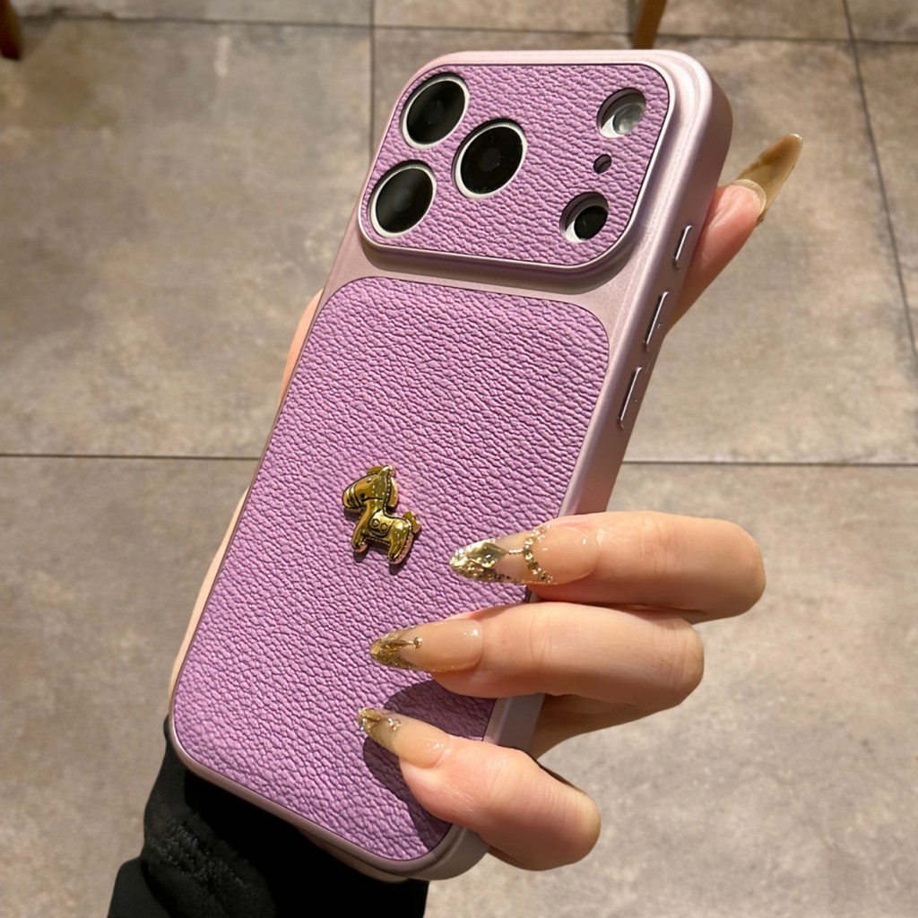 Lavender Pony หนัง-เนื้อสําหรับ iPhone 13 14 15 16 17 Pro Max กรณีล้อมรอบอย่างเต็มที่กันกระแทกฝาหลัง