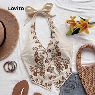 Lovito  เสื้อโบโฮท็อปลายลูกไม้ผูกเชือกสําหรับฤดูใบไม้ผลิ/ฤดู…