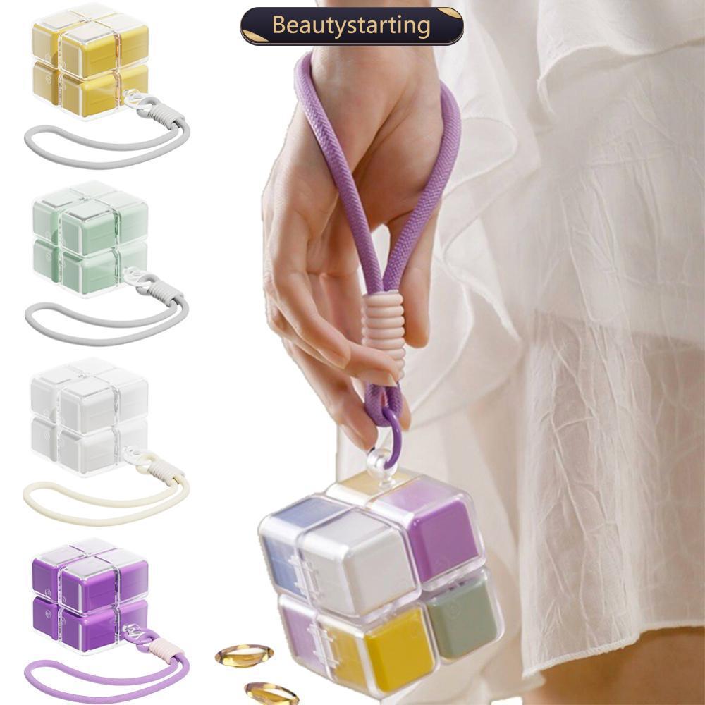 BEAUTYSTARTING Fun Cube กล่องยาแบบพกพาพร้อมเชือกเส้นเล็กความจุขนาดใหญ่ปิดผนึกป้องกันความชื้น 7 วันรา