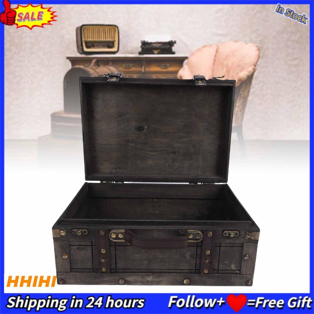 Hhihi Oreilet ไม้ตกแต่งที่เก็บของ Trunk Vintage Distressed กล่องจับไม้หีบสมบัติกล่องโบราณกระเป๋าเดิน
