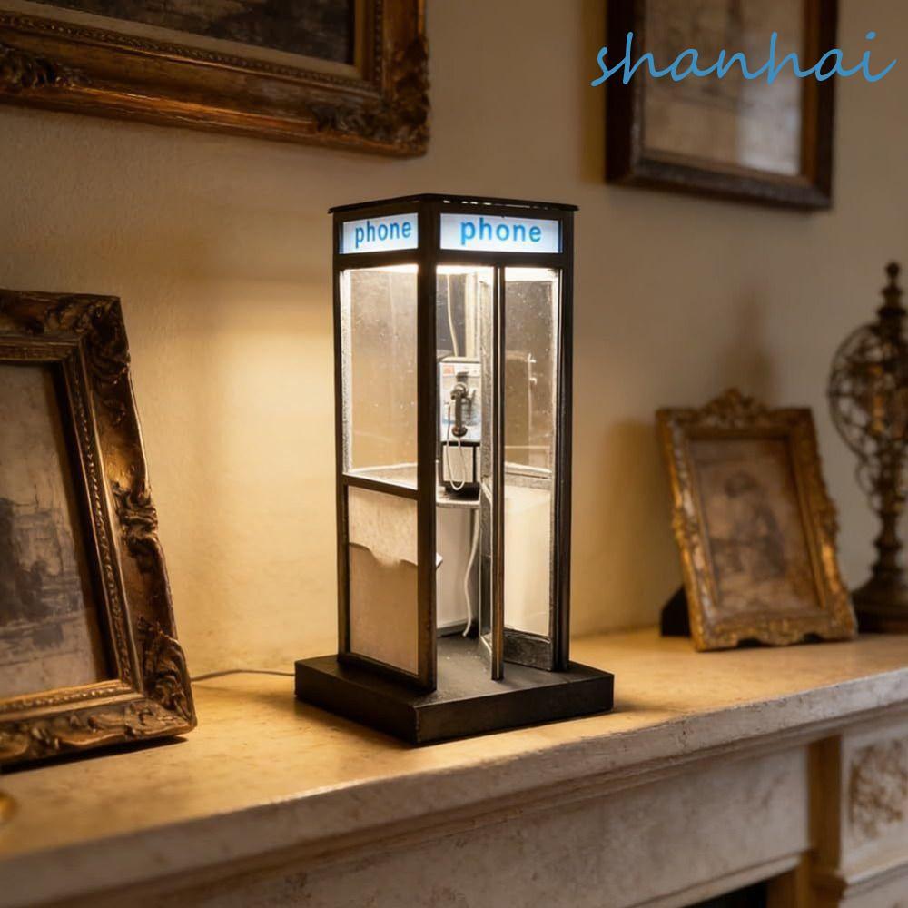 SHANHAI Phonebooth โคมไฟ, ตกแต่งที่ไม่ซ้ํากันโทรศัพท์บูธโคมไฟตั้งโต๊ะ, ไฟ LED อบอุ่นขนาดกะทัดรัดไฟอ่อนสไตล์อังกฤษคาเฟ่ตกแต่งห้องนั่งเล่น