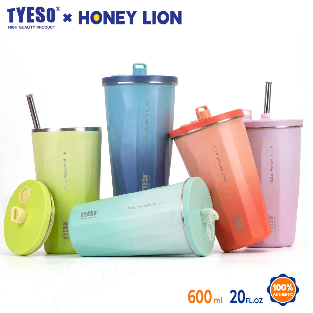 HoneyLion ขวดน้ําป้องกันการรั่วซึมขนาด 600 มล. พร้อมหลอดแก้วสแตนเลสฝาซีเคียวไม่มีแก้วเดินทางรั่วไหลสําหรับโรงเรียนทํางาน - TYESO -01-01007/TS-8848A/TS-8848B
