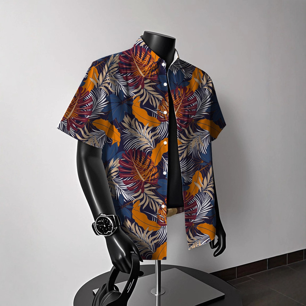 Hong Kong Style vintage Hawaiian American-style short-sleeve floral shirt for men, summer casual tre