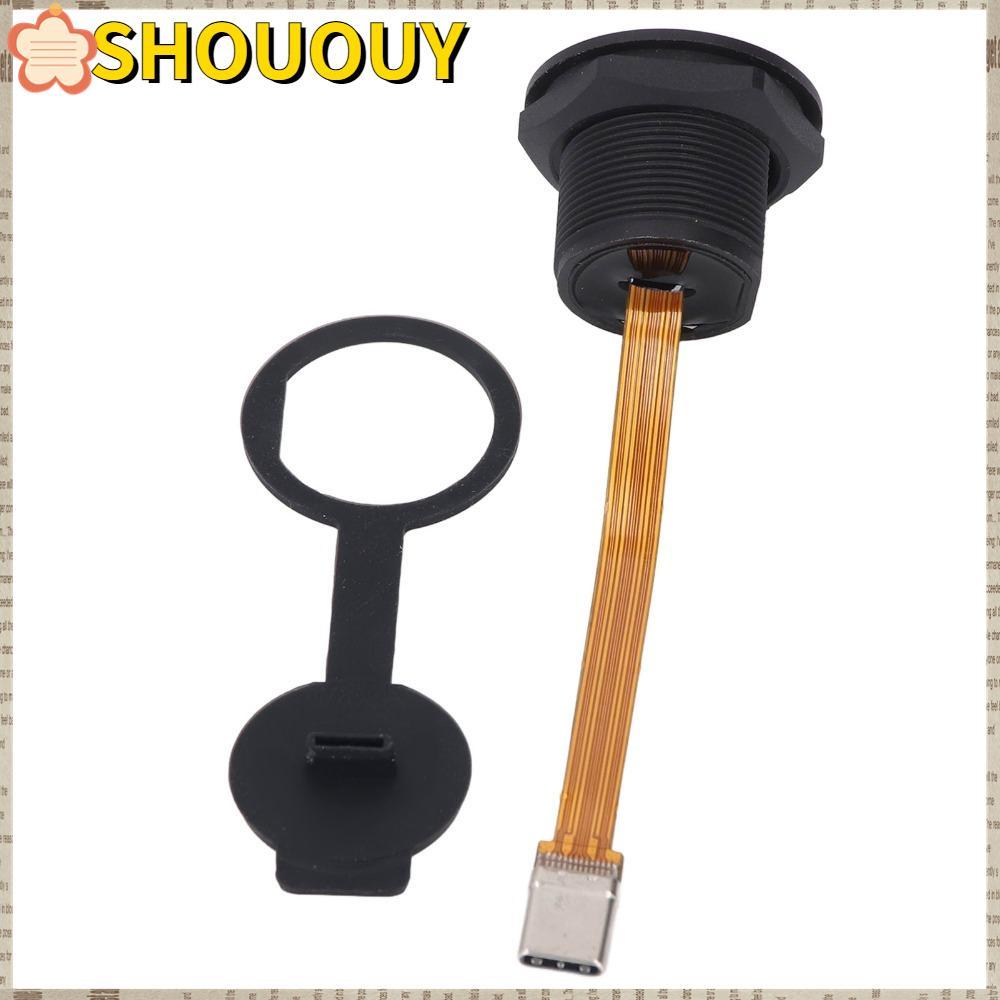 SHOOUUY อะแดปเตอร์ USB Type C หญิงถึงชาย, สาย 0.1 ม. IP67 กันน้ํา Type C 3.1 แผง Mount Connector, ล็อคเกลียวเกรดอุตสาหกรรมพร้อมสายต่อฝาครอบกันฝุ่น