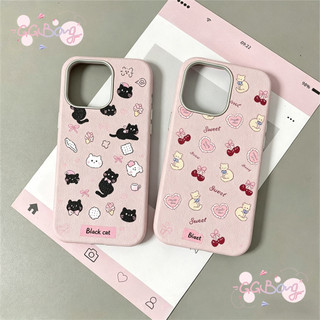 การ์ตูนสีฟ้าโบว์รักแมวสีดำลูกแมวเหมียวหรูหรา เคสไอโฟ11 17 air 15 13 14 12 Pro Max XR 7Plus 6s 6 15 14 8Plus X XS Max เคส