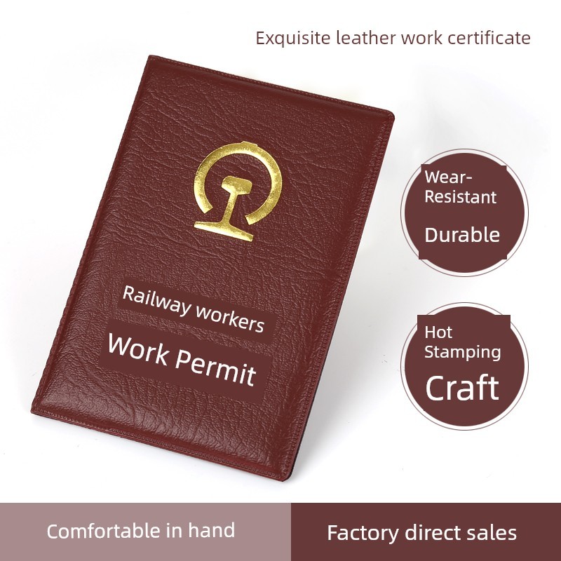 ของแท้หนังรถไฟทํางาน Permit หนังกรณีการ์ด Cowhide Road Bureau Work Permit กรณีป้องกันกรณี Commuter P