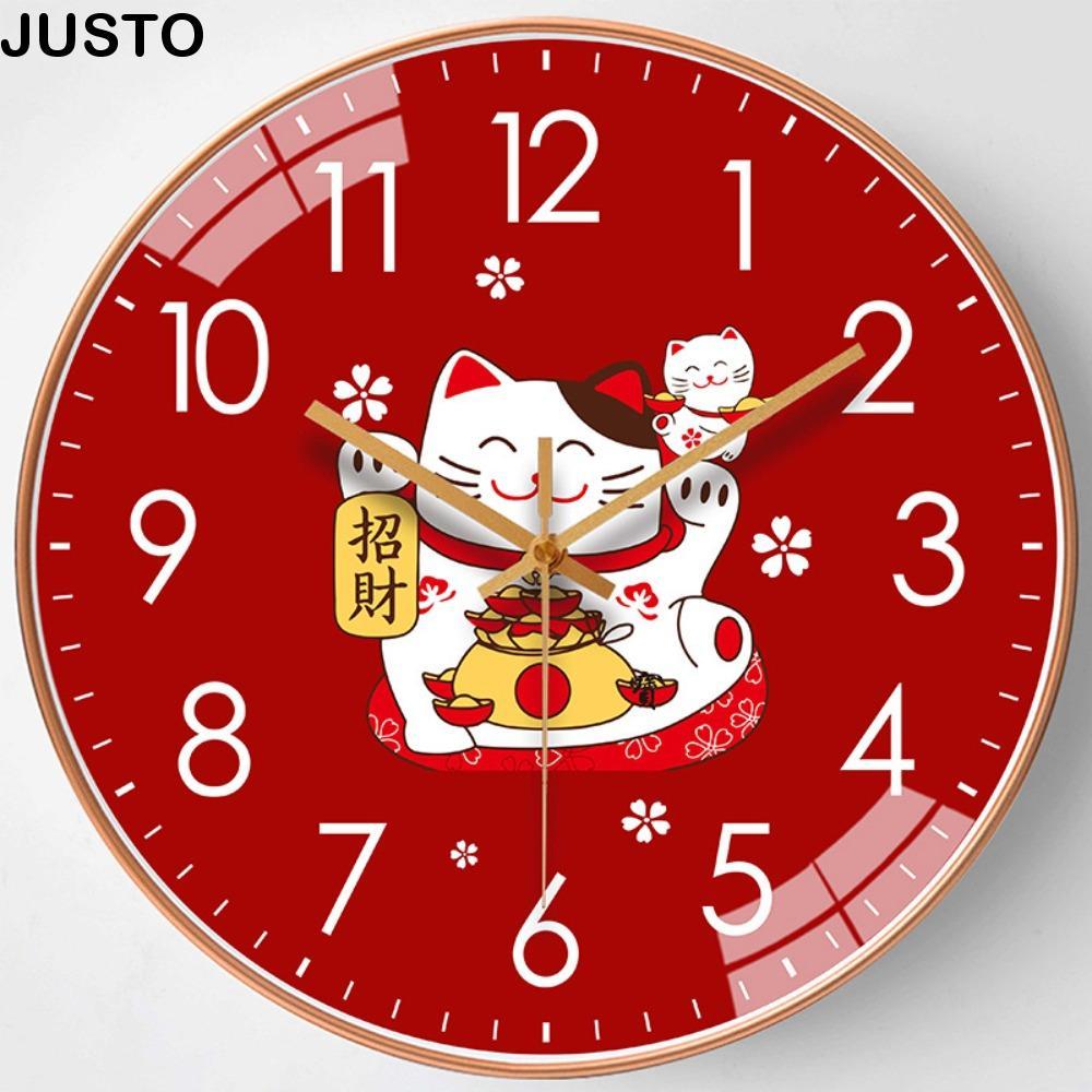 JUSTO นาฬิกาแขวนเงียบ, นาฬิกาแขวนในครัวเรือนน่ารักเรียบง่าย, นาฬิกาห้องนั่งเล่นนําโชคสีแดงแฟชั่นคุณภาพสูงสําหรับตกแต่งบ้านขนาด 8 นิ้ว