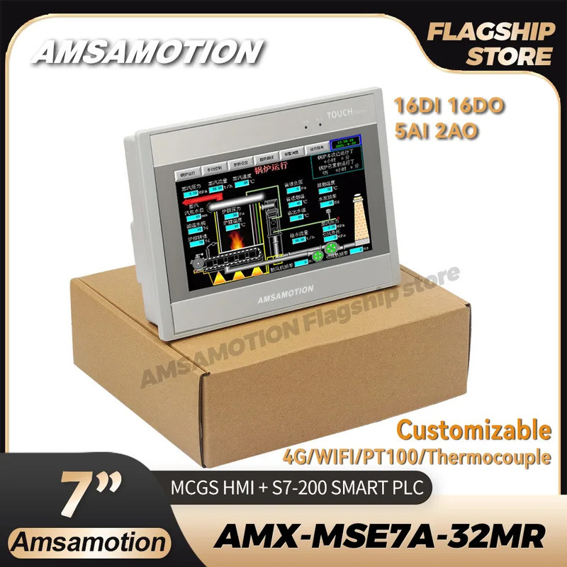 7 4G Wifi HMI MSE7A-32MR Ethernet PLC All-in-1 ใช้งานร่วมกับ SMART S7-200 16I 16O 5AI 2AO PT100 Touc