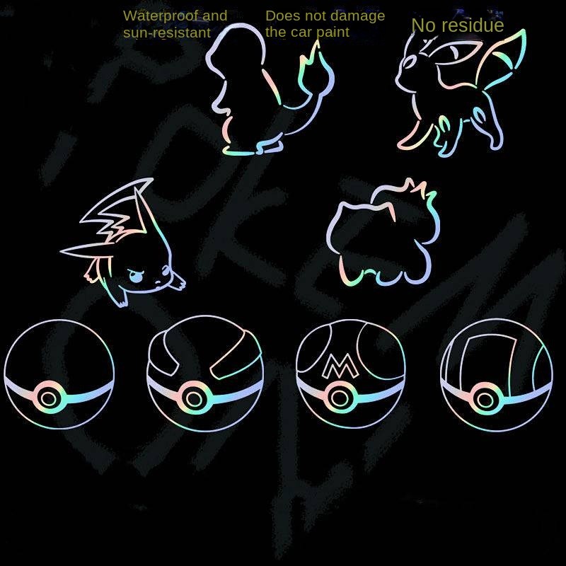 Pokémon Pikachu Jenny Turtle Little Fire Dragon Fat Ding Hollow Laser Sticker Triangle Window Sticke