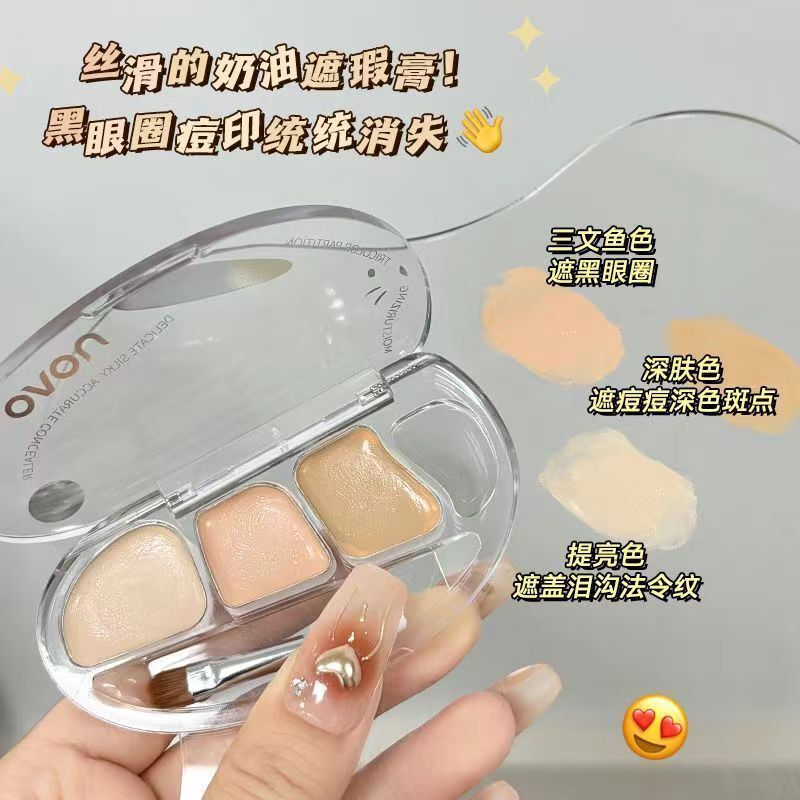 NOVO 优⭐ใหม่ 3 สีคอนซีลเลอร์ Palette Natural Cover Facial Blemishes เริ่มต้น Moisten Long Lasting Non