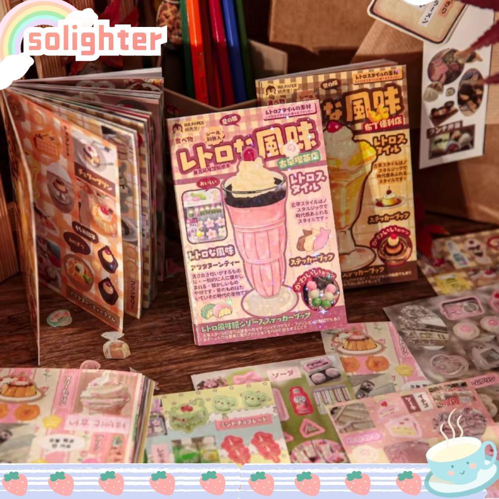 SOLIGHTER สติ๊กเกอร์ตกแต่ง DIY, การ์ตูนน่ารักตัดฟิล์มสติกเกอร์หนังสือ, Retro Flavour House Series 30 แผ่นสมุดภาพสติกเกอร์เด็กของขวัญ