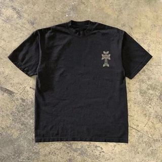 เสื้อยืดแขนสั้นพิมพ์ลายหลวมสไตล์อเมริกันสำหรับคู่รัก