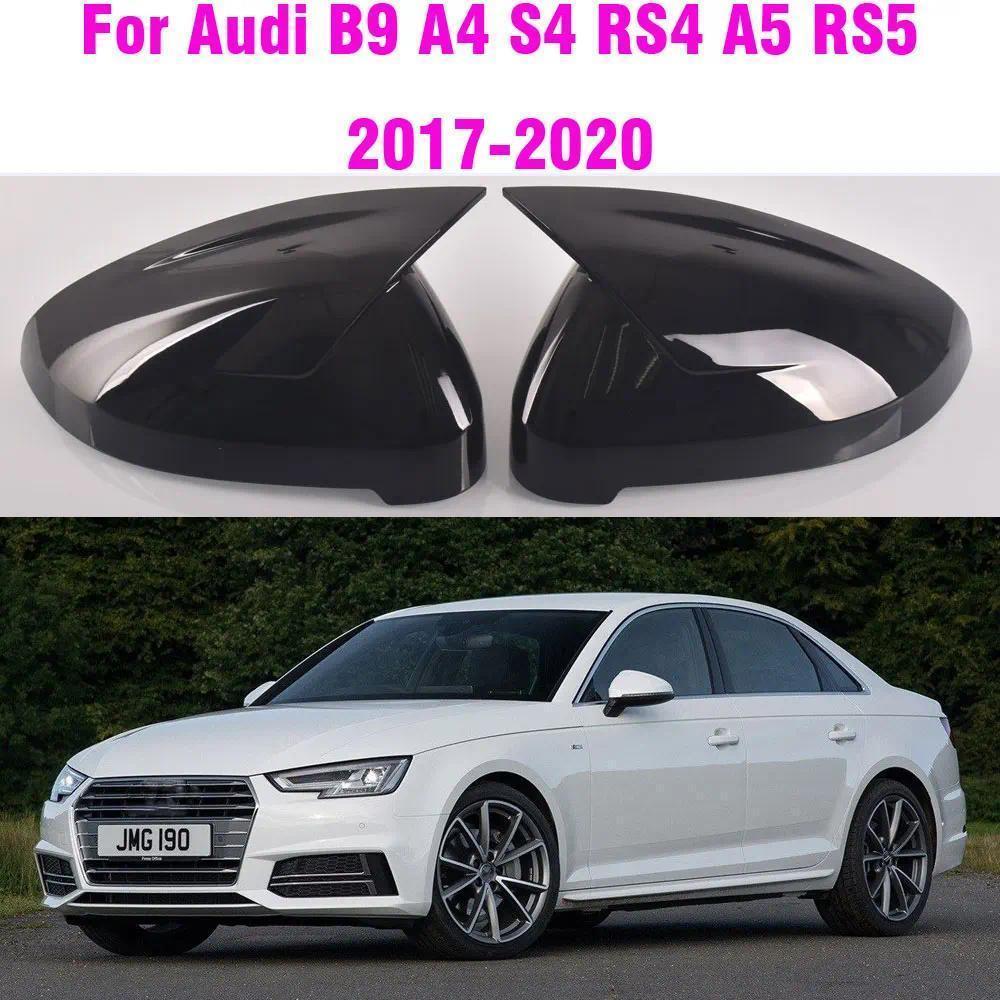 Gloss สีดําสีรถซ้ายและขวาประตูด้านข้างกระจกมองหลังฝาครอบสําหรับ Audi A4 S4 B9 A5 S5 RS4 2017-2020