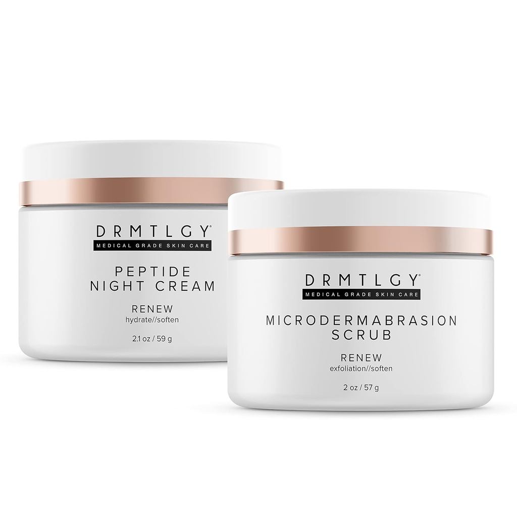 DRMTLGY Peptide Night Cream Face Moisturizer & Microdermabrasion Facial Scrub Set - Hydrating Face M