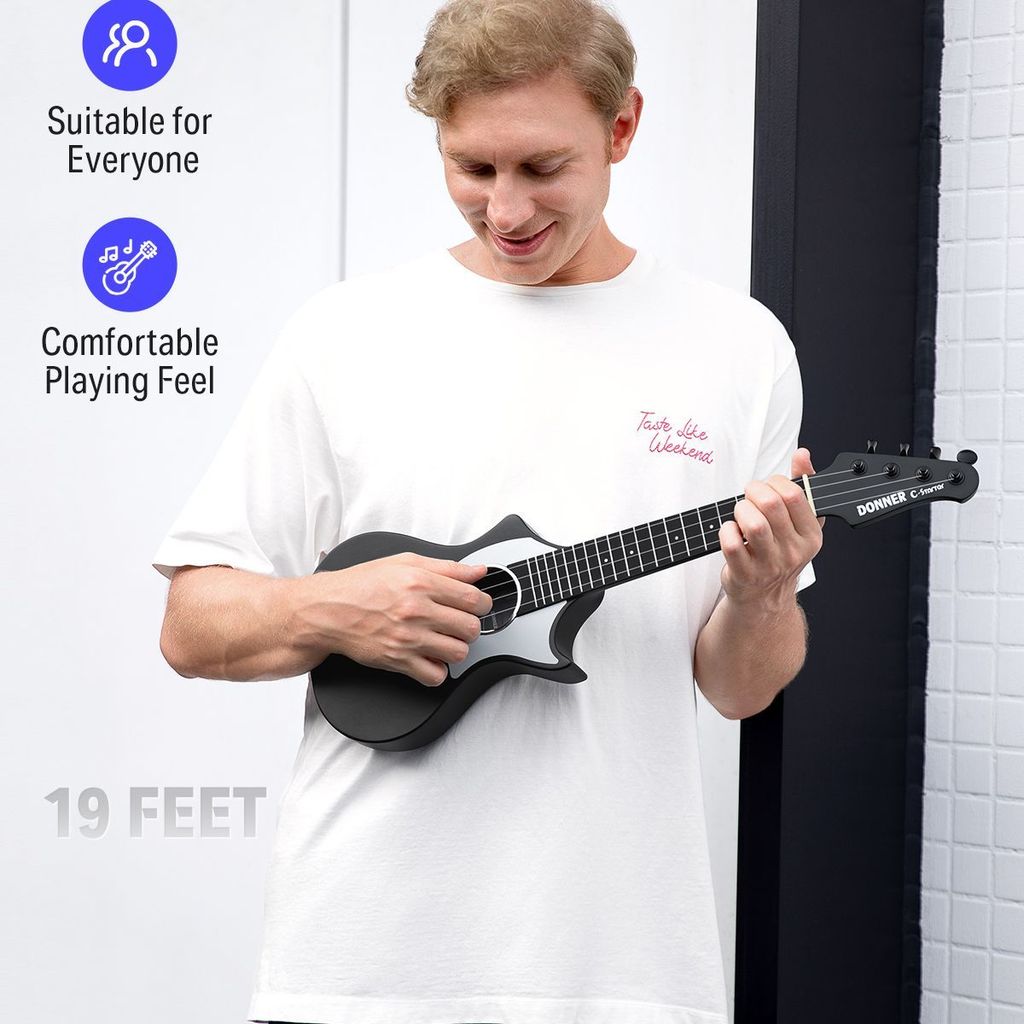 Donner Donner คาร์บอนไฟเบอร์ Ukulele เสียงต่างประเทศกรอบ 77 ซม.แฟชั่นกีตาร์ไฟฟ้าหัวรูปร่าง 4/17