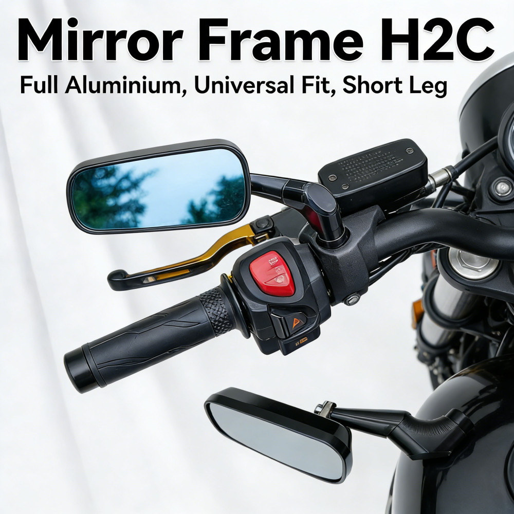 กรอบอลูมิเนียมขาสั้นเต็มกระจกสากลกระจกมองหลังรถมอเตอร์ไซด์ H2C Xmax V1 V2 กระจกย้อนกลับ Xmax V1 H2C 