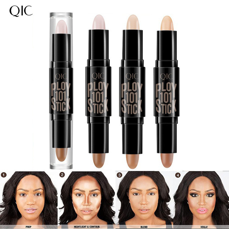 QIC คอนซีลเลอร์ Double-Headed Contouring Stick สามมิติ Face Brightening Highlighter V-Face แต่งหน้า 