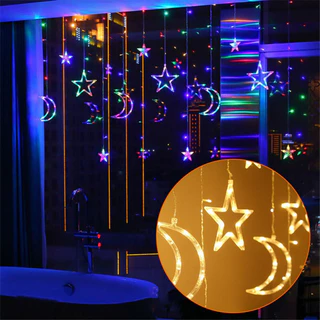 พร้อมส่ง ไฟตกแต่ง LED ไฟแต่งห้อง ไฟม่านดาว+พระจันทร์ ไฟประดับ กว้าง 3.5เมตร ไฟประดับ ไฟตกแต่งปีใหม่ ดาวพระจันทรแสงเหลือง