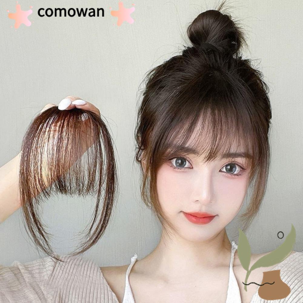 COMOWAN Air Bangs Hairpiece, ผู้หญิงสังเคราะห์ Mini Fake Bangs, สีดําสีน้ําตาลสําหรับสาว Hairpiece E