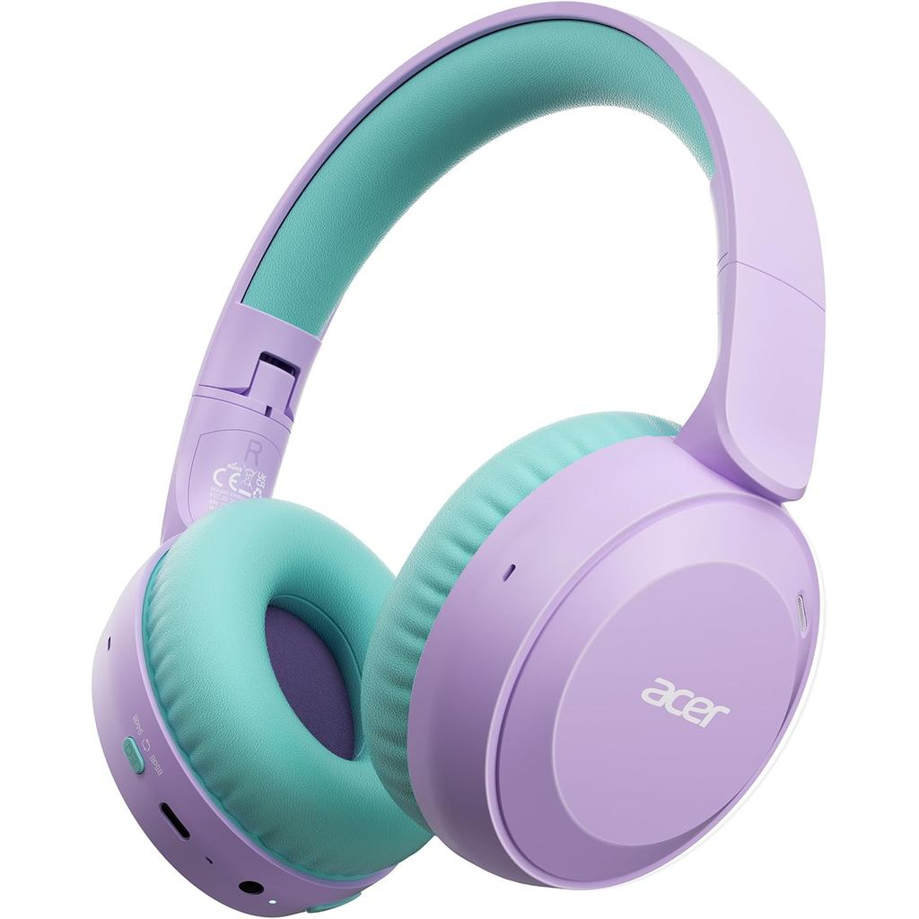 Acer Kids หูฟังบลูทูธ 85/94dB Volume Limited เวลาเล่น 60 ชม. บลูทูธ 6.0 หูฟังไร้สายแบบครอบหูน้ําหนัก