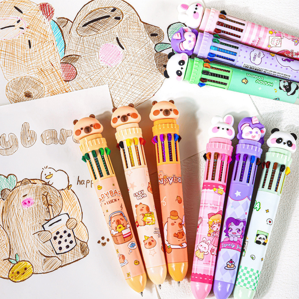 CUTE GEL PENS 10 สี / 1 กล่อง OF MECHANICAL GEL PENS CONTAINS 3 ชิ้น พร้อม 30 สี 3D CARTOON CHARACTE