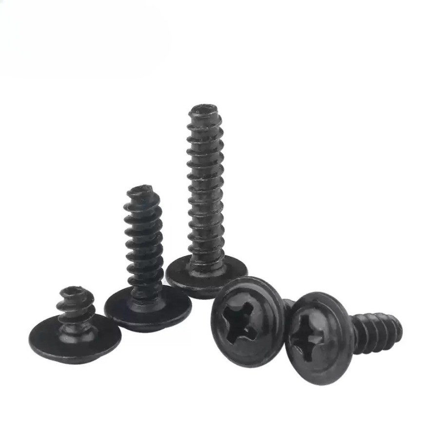 หัวกลม Phillips สีดําพร้อมแผ่นรองสกรูแตะตัวเองหางแบนหัวกระทะพร้อมสกรู M1.4-M4 * L3-20mm (Y17)