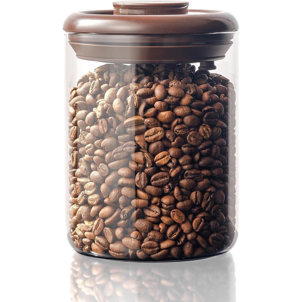 โถเมล็ดกาแฟแก้ว – Pop Top Air Tight Coffee Bean Container พร้อมวาล์ว CO2, 10 ออนซ์ Coffee Storage Ai