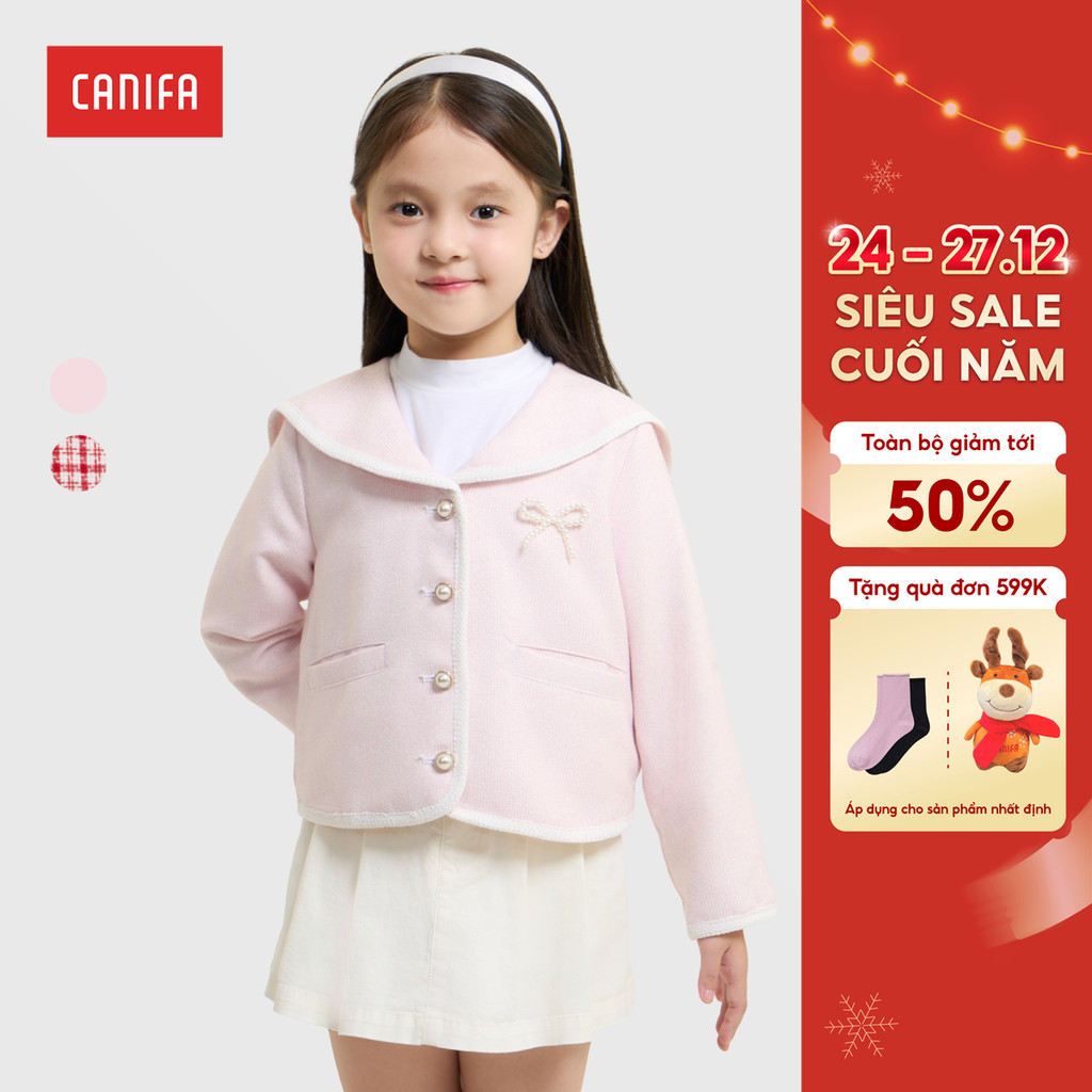 แคลิฟอร์เนีย เสื้อแจ็กเก็ตเด็กผู้หญิงคอปกบัวติดกระดุมลายโบว์น่ารัก 1OT25ค004