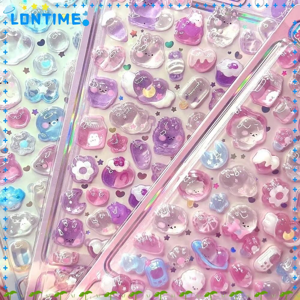 LONTIME สติกเกอร์บรรเทา,การ์ตูนสัตว์เยลลี่เนื้อสติกเกอร์ตกแต่ง, Kawaii Bowknot รูปแบบ Scrapbooking สติกเกอร์สําหรับขวดน้ําตกแต่ง