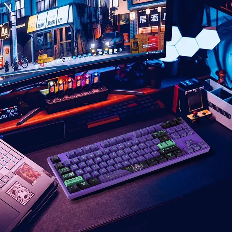 Neon Genesis Evangelion EVA No. 1 ไร้สาย 2.4g บลูทูธสามโหมด Plug-In Side แกะสลัก 87 คีย์บอร์ดแบบกลไก