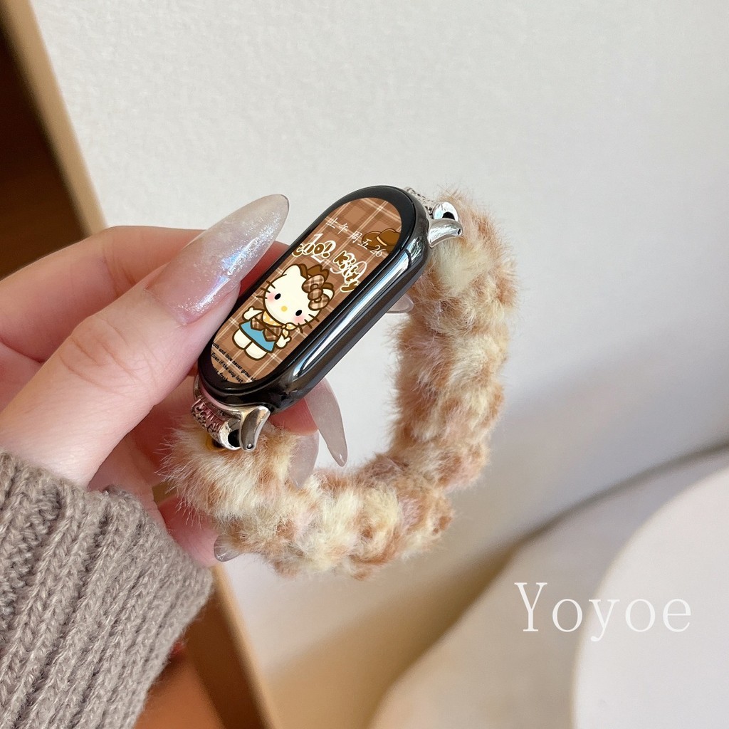 เสือดาวพิมพ์Plush BallสําหรับXiaomi Mi Band 10 9 8 7 6 5 4 3 สร้อยข้อมือสําหรับMiband 10 9 Proยืดเปลี่ยนสายรัดข้อมือ