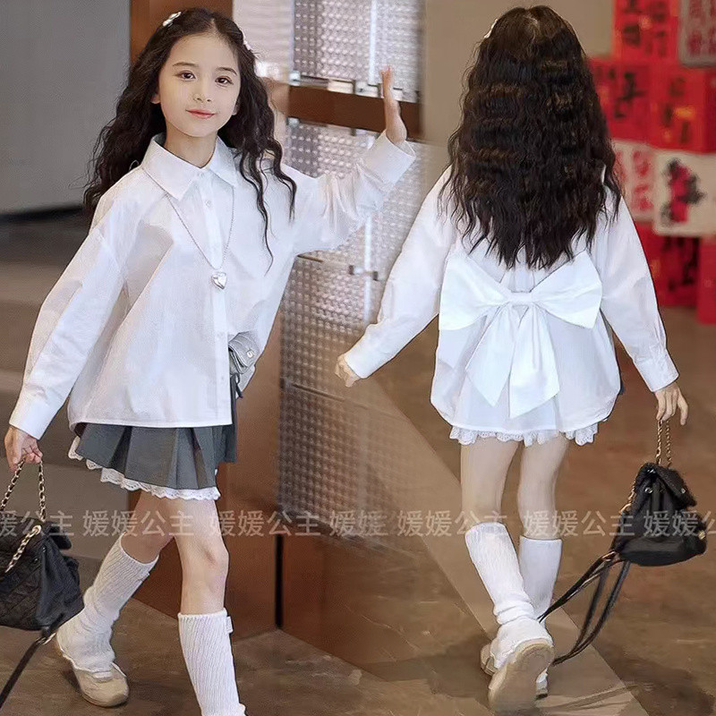 女童衬衫宽松2025春季新款中大童装白色衬衣上衣百搭蝴蝶结洋气 KQlikxL9aA1228