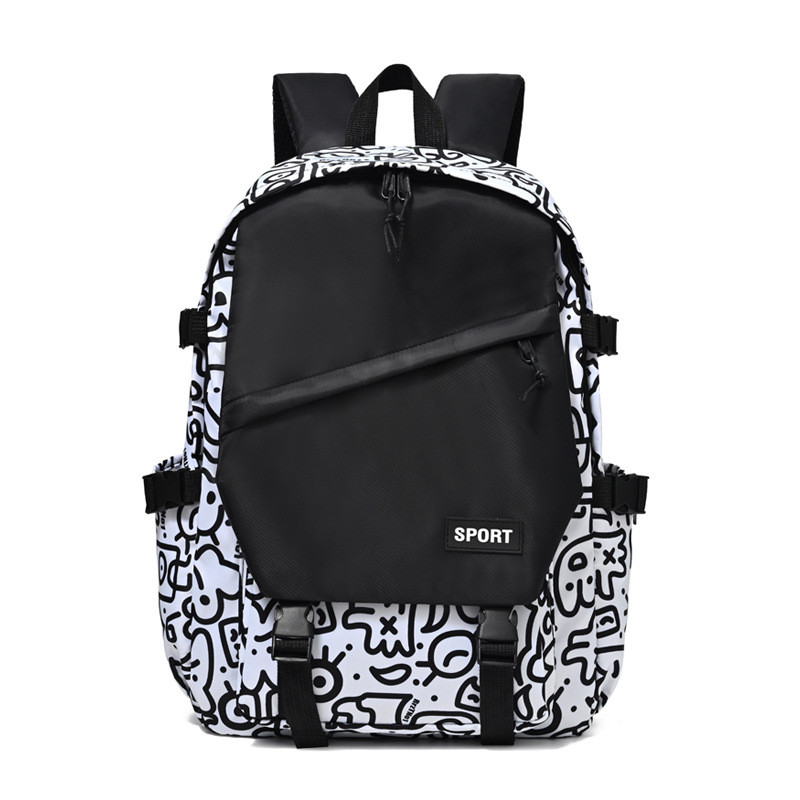 กระเป๋าเป้ลายกราฟฟิตี้ฮิปฮอปสตรีท | สำหรับผู้ชายและผู้หญิง ความจุใหญ่ ใส่แล็ปท็อปได้ - รูปที่ 6