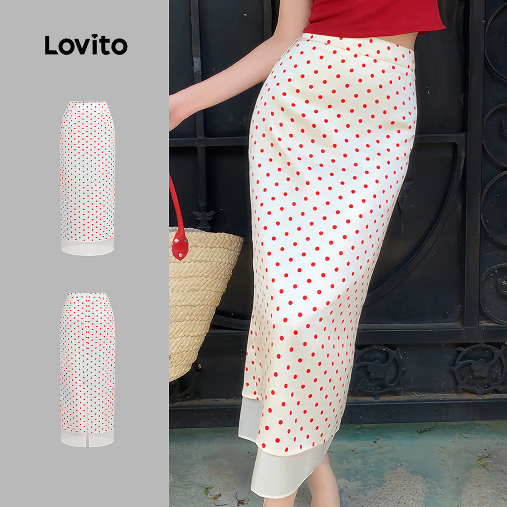 Lovito 2-in-1 လွယ်လပ် စကတ် လေးတွေ/လွတ်စတိုင်း (ပိုလဲ) အဖြူရောင် လายစက်