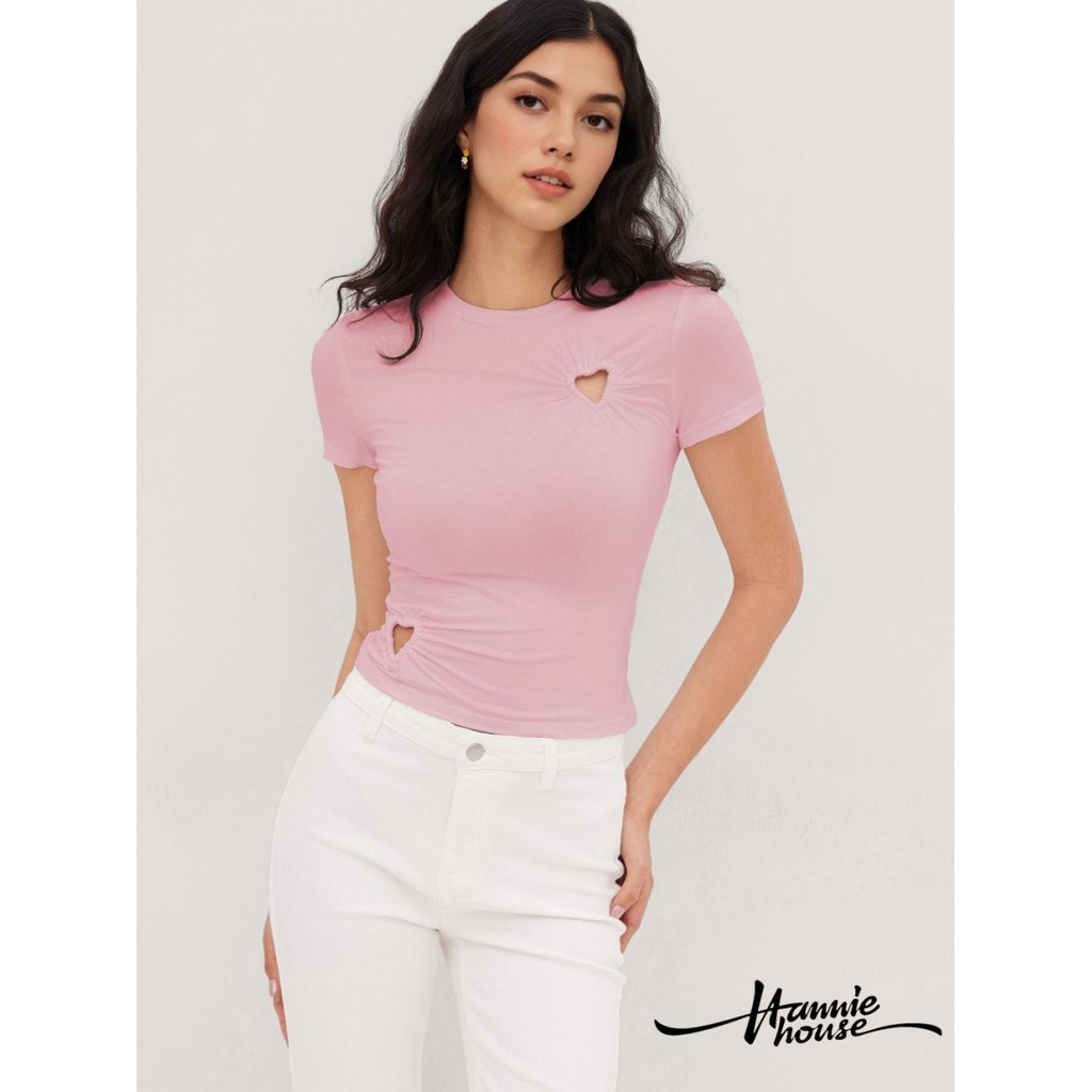 HANIE House - เสื้อครอปทรงหัวใจเข้ารูป สีทึบสำหรับผู้หญิง