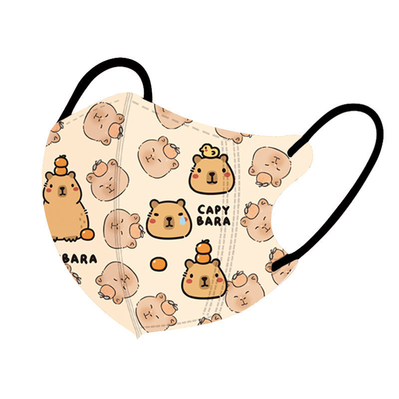 หน้ากากเด็กแบบ 3D พิมพ์ลาย Capybara น่ารัก 50 ชิ้น สำหรับเด็กอายุ 3-12 ปี ราคา ถูกที่สุด ดีลบีเคเค แกลเลอรีภาพที่ 2