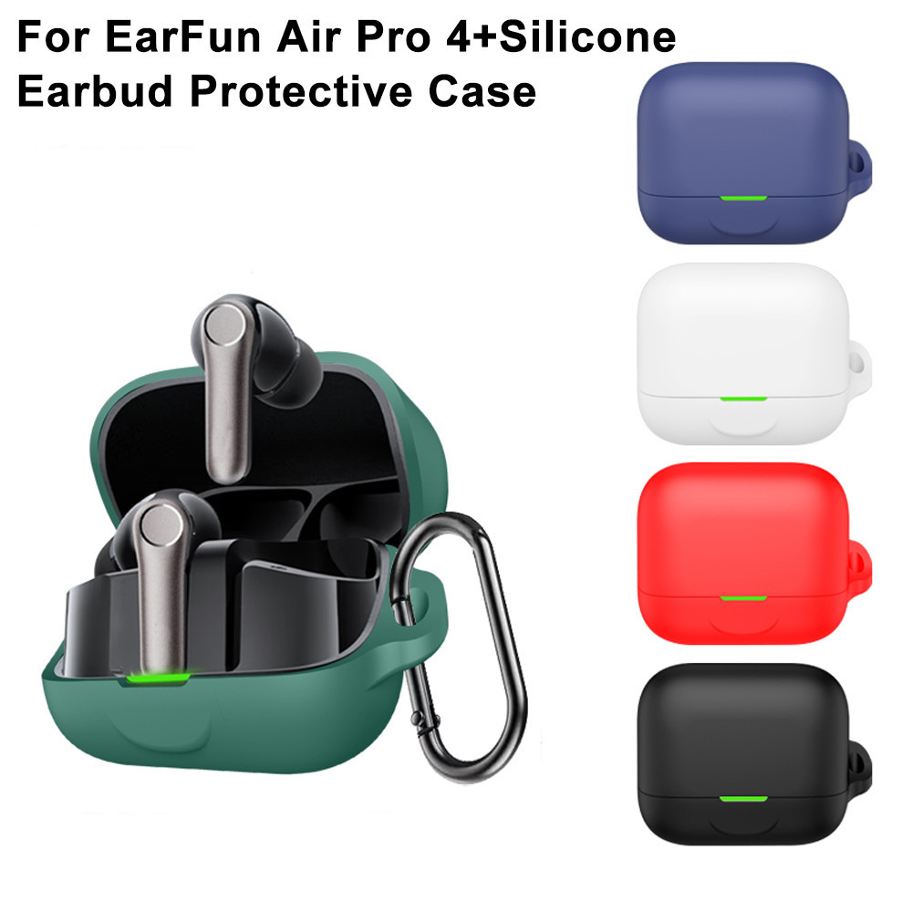 เคสซิลิโคนสีทึบปลอกเชลล์สําหรับ EarFun Air Pro 4 + เคสกันกระแทกพร้อมตะขอ