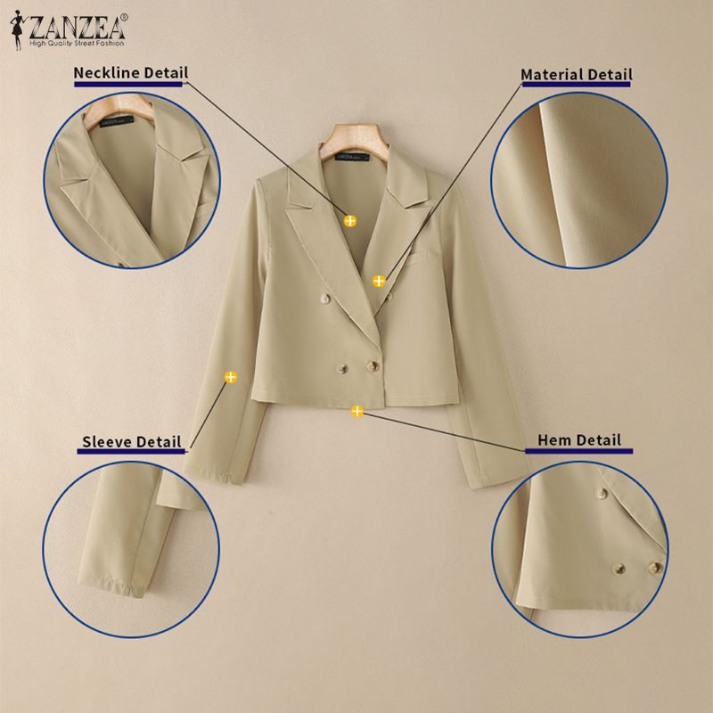 ZANZEA ผู้หญิงเกาหลีธุรกิจขั้นสูงปกแขนยาว Double-Breasted Elegant Officewear Blazer — صورة 8