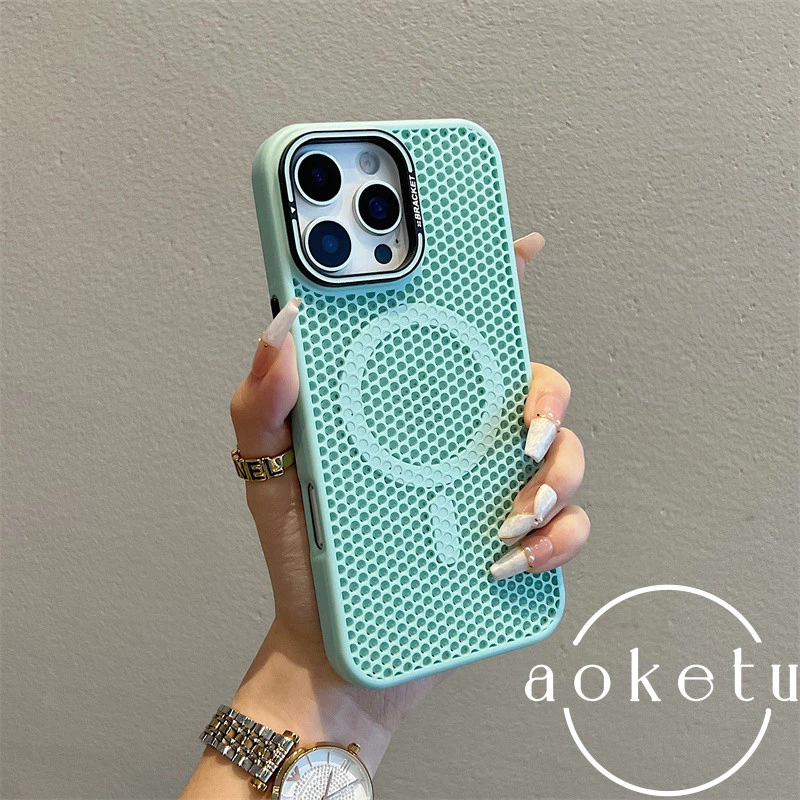 ตาข่ายกระจายความร้อนวงเล็บโลหะระบายอากาศเคสโทรศัพท์แม่เหล็กเหมาะสําหรับ ไอโฟน 11 12 13 14 15 16 มือโปร สูงสุด รวมทุกอย่างซิลิโคนป้องกันการตกปกแข็ง