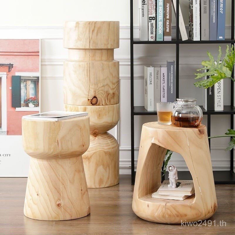 แกะสลักราก Pier B & B Nordic Pier Log Stump เครื่องประดับตกแต่งที่เรียบง่ายไม้เนื้อแข็งรอบสตูลรอบสตู