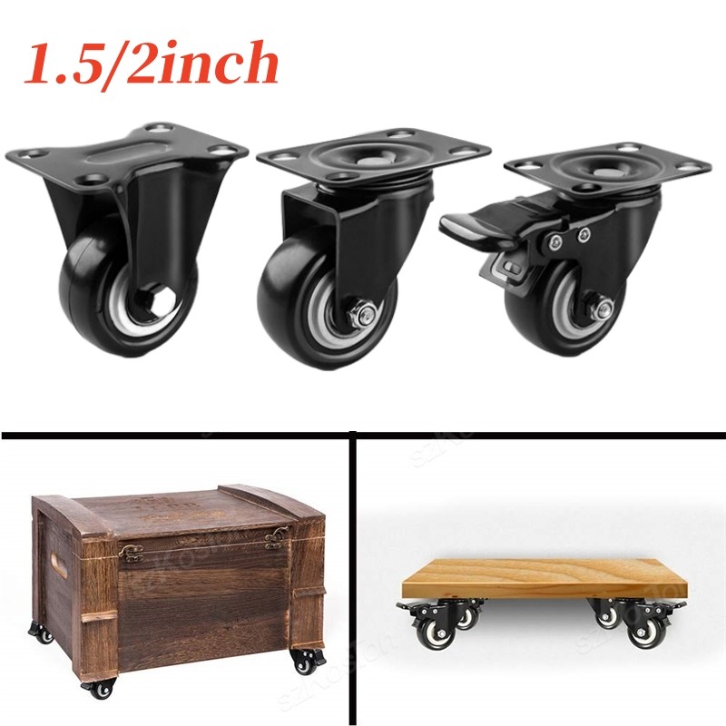 2pcs 1.5 inch 2inch Heavy Duty Swivel Castor Wheels Trolley Furniture Caster PP Material Flat Brake 